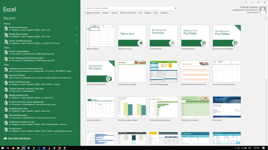 Image showing Excel start screen